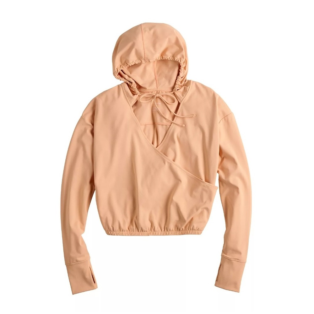 FLX Travel Leisure Women's‎ Peach Cropped Hoodie Wrap Front Thumbholes Size L
